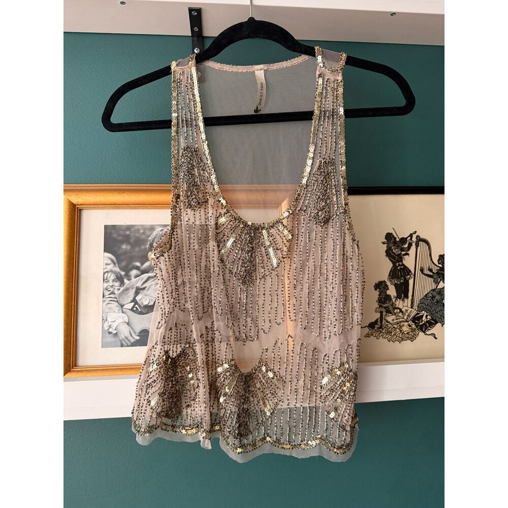 Paper Crane Beaded Sheer Tank Top Size M